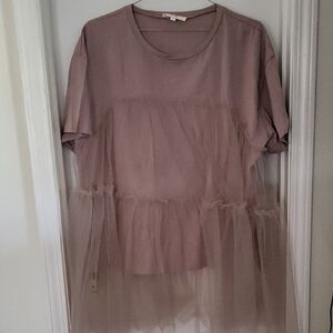 NWOT Layered Tulle Short Sleeve Tee in Dusty Mauve